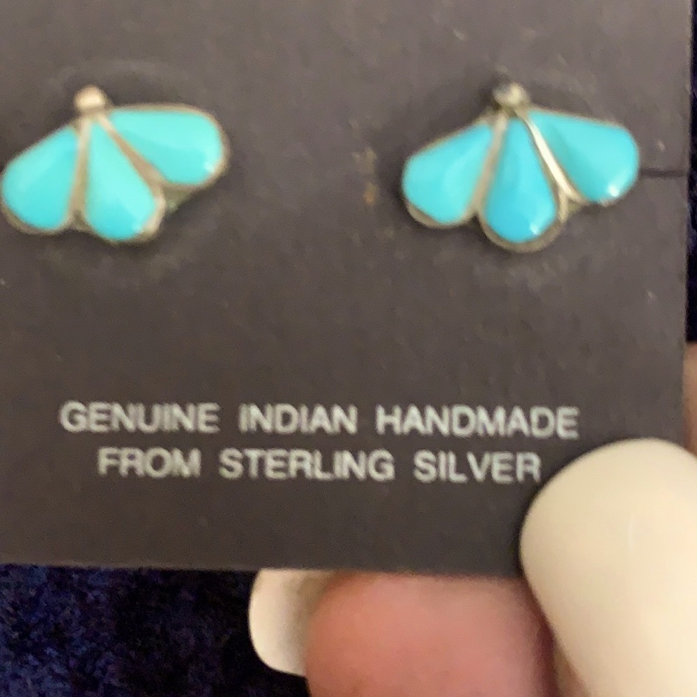 Handmade American Indian turquoise silver earrings